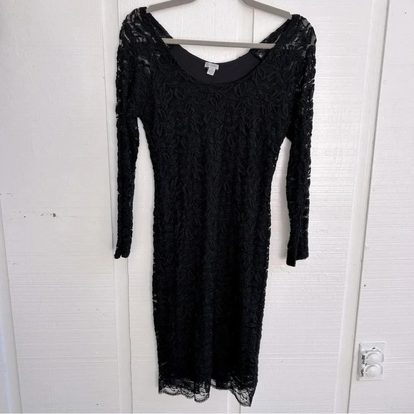 GUESS 90s Y2K Style Crocheted Lace Long Sleeve Little Black Dress Women’s Large - Picture 1 of 10